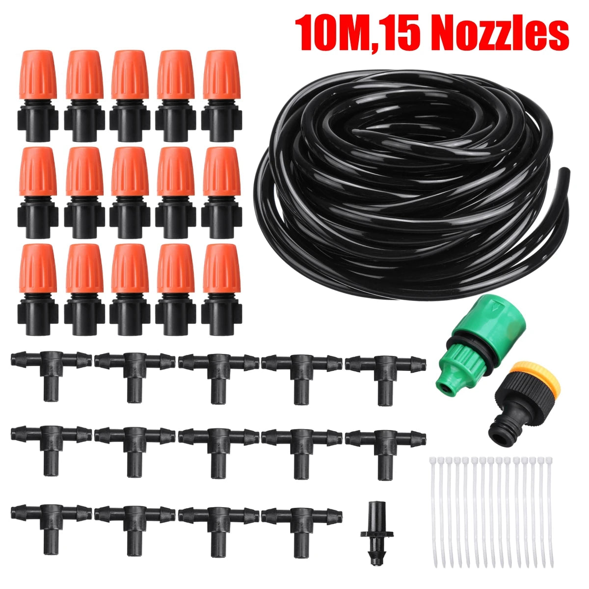 Adjustable Water Misting Cooling Irrigation System Kit Tubing Hose 5M/8M/10M/15M/20M/25M with Mist Nozzle Sprinkler