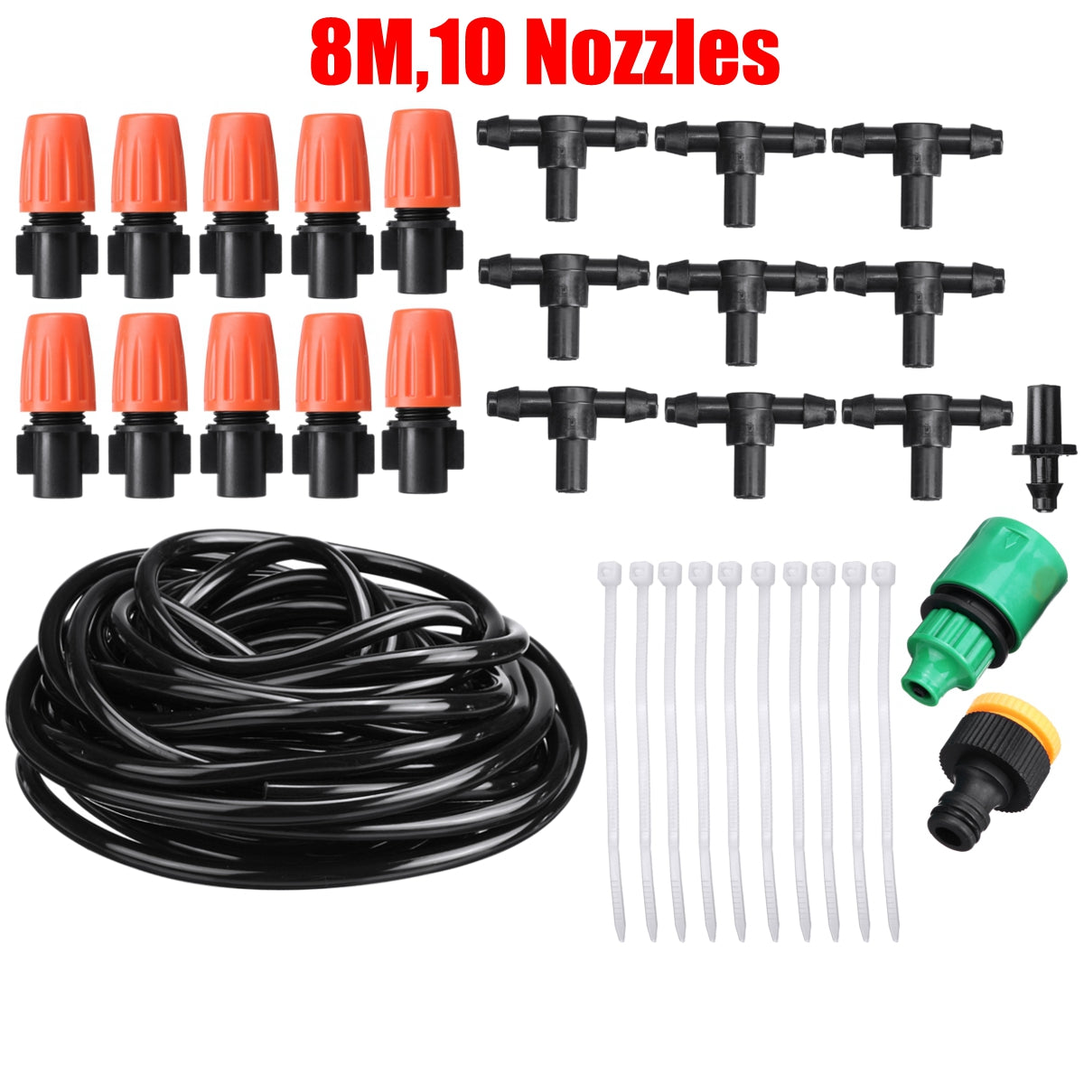 Adjustable Water Misting Cooling Irrigation System Kit Tubing Hose 5M/8M/10M/15M/20M/25M with Mist Nozzle Sprinkler