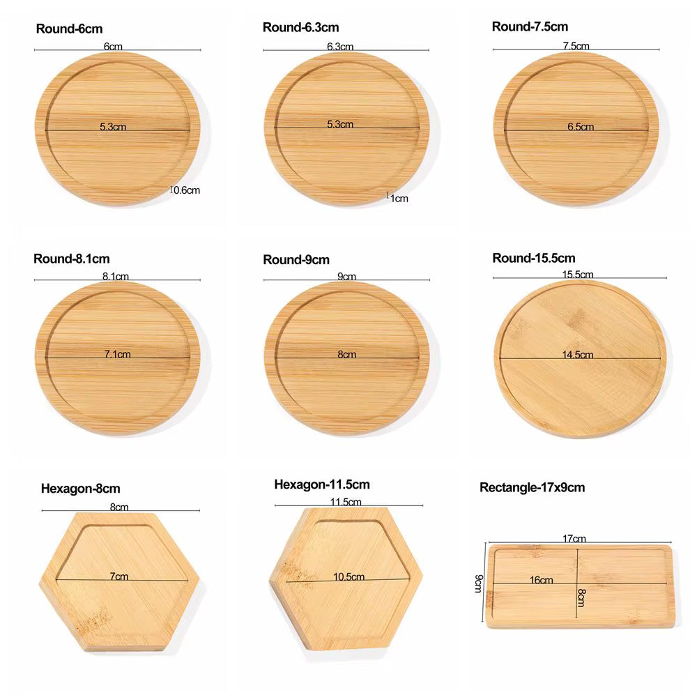 Bamboo Wood Tray Simple round Square Hexagon Rectangle Flowerpot Base Planters Pot Stander Succulents Bonsai Holder Home Decor