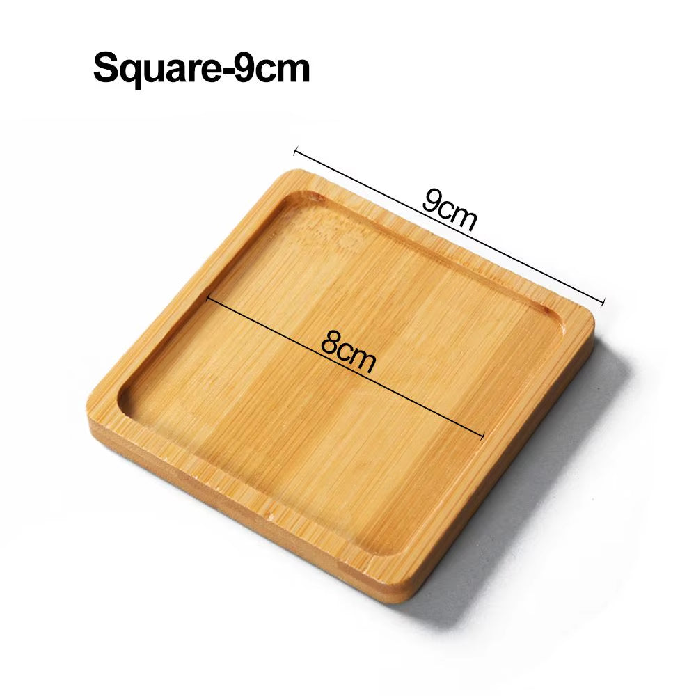 Bamboo Wood Tray Simple round Square Hexagon Rectangle Flowerpot Base Planters Pot Stander Succulents Bonsai Holder Home Decor