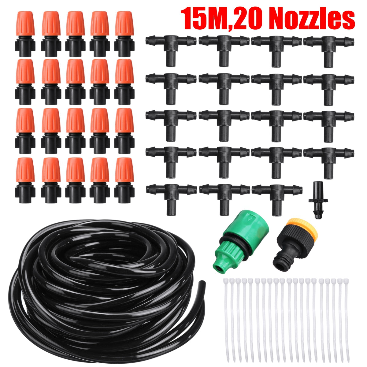 Adjustable Water Misting Cooling Irrigation System Kit Tubing Hose 5M/8M/10M/15M/20M/25M with Mist Nozzle Sprinkler