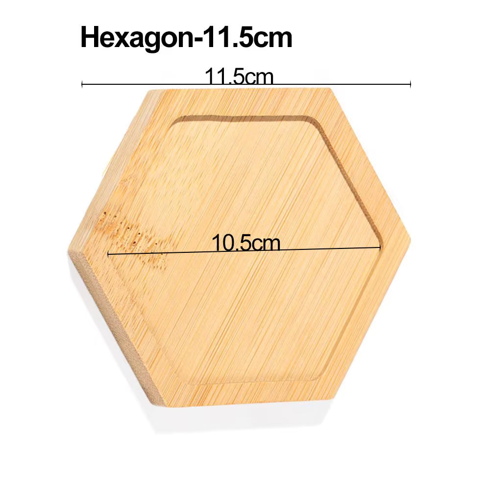 Bamboo Wood Tray Simple round Square Hexagon Rectangle Flowerpot Base Planters Pot Stander Succulents Bonsai Holder Home Decor