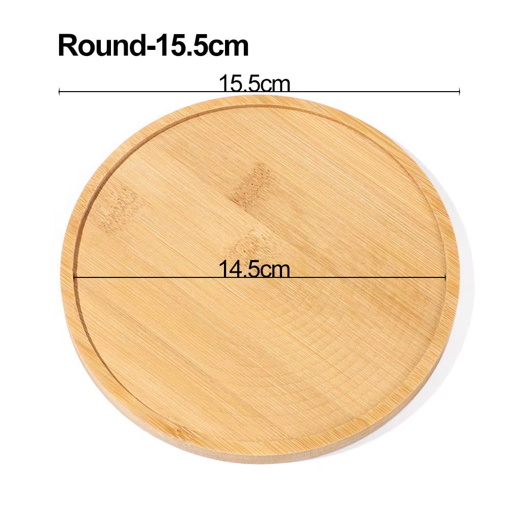 Bamboo Wood Tray Simple round Square Hexagon Rectangle Flowerpot Base Planters Pot Stander Succulents Bonsai Holder Home Decor