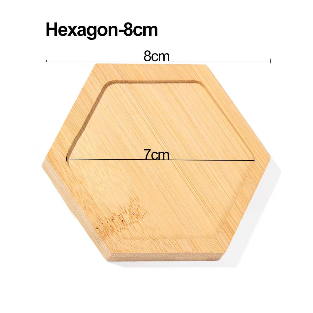 Bamboo Wood Tray Simple round Square Hexagon Rectangle Flowerpot Base Planters Pot Stander Succulents Bonsai Holder Home Decor