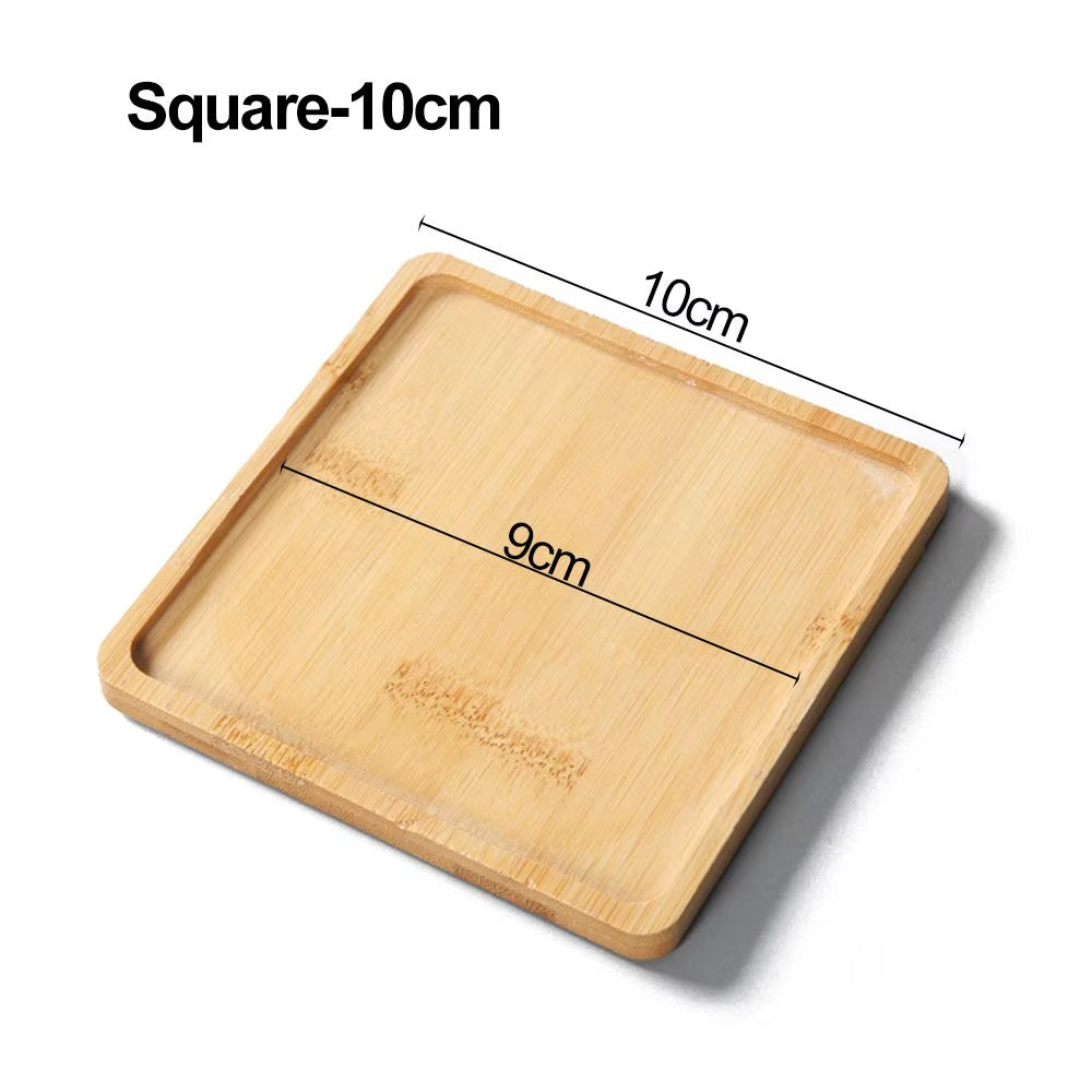 Bamboo Wood Tray Simple round Square Hexagon Rectangle Flowerpot Base Planters Pot Stander Succulents Bonsai Holder Home Decor