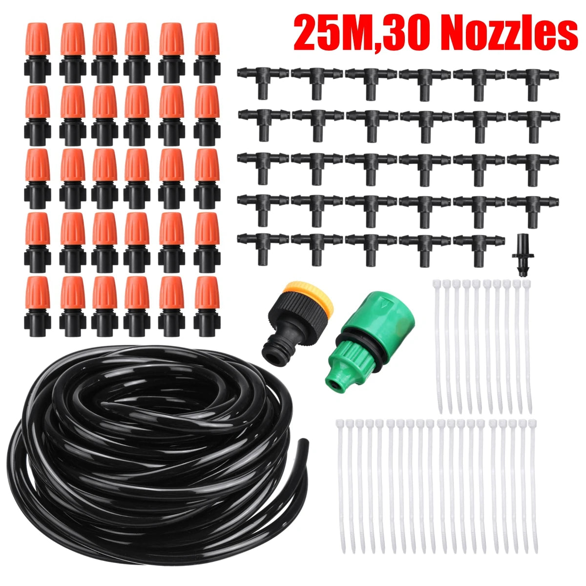 Adjustable Water Misting Cooling Irrigation System Kit Tubing Hose 5M/8M/10M/15M/20M/25M with Mist Nozzle Sprinkler