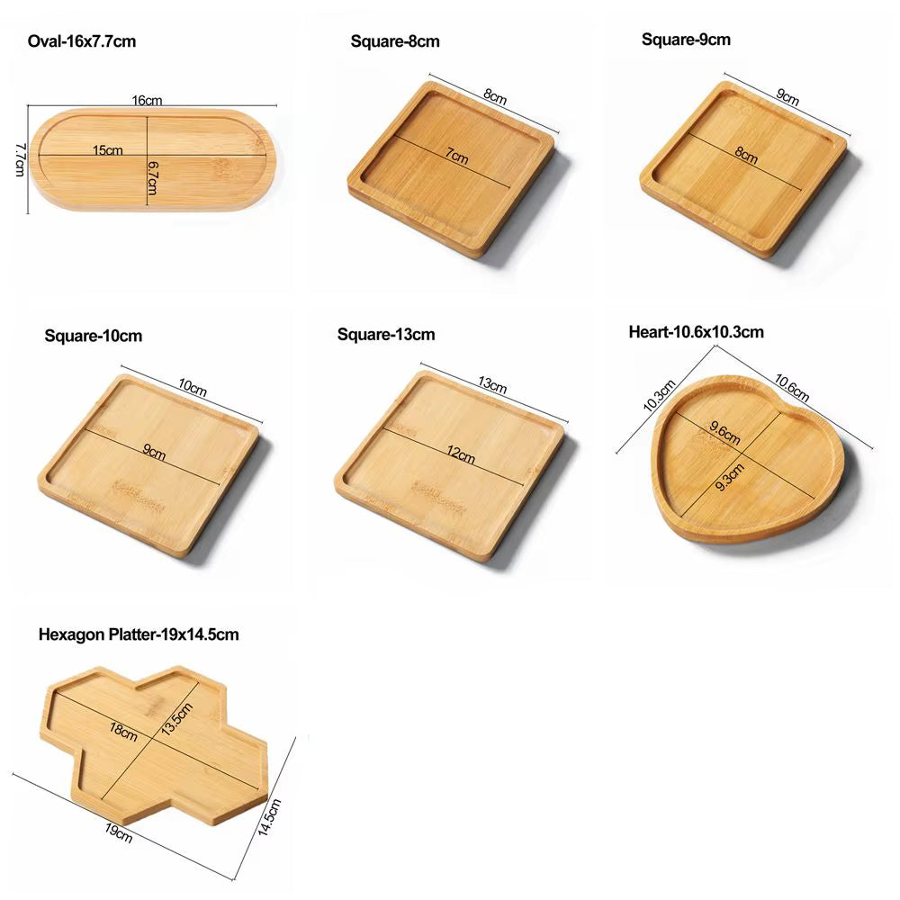 Bamboo Wood Tray Simple round Square Hexagon Rectangle Flowerpot Base Planters Pot Stander Succulents Bonsai Holder Home Decor