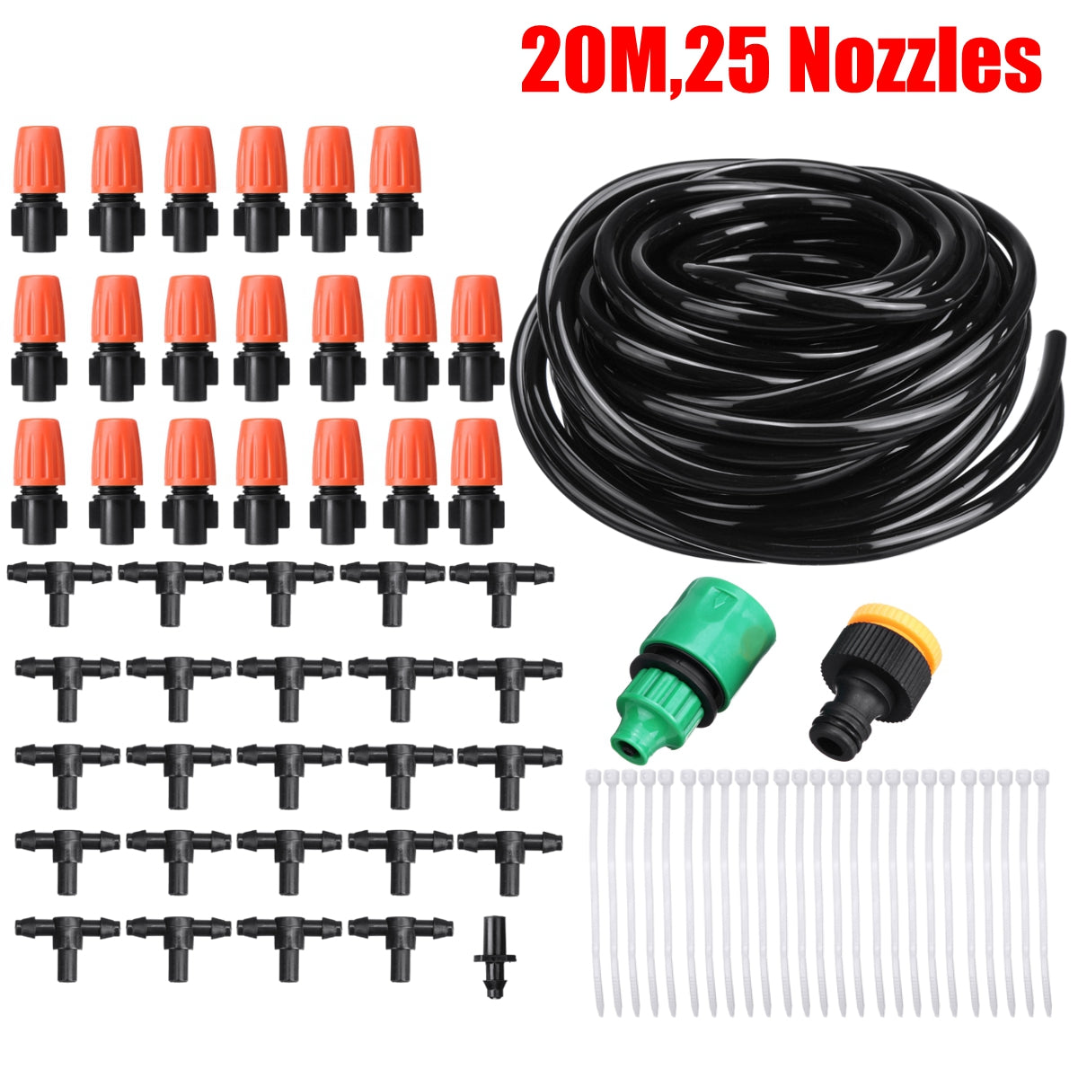 Adjustable Water Misting Cooling Irrigation System Kit Tubing Hose 5M/8M/10M/15M/20M/25M with Mist Nozzle Sprinkler