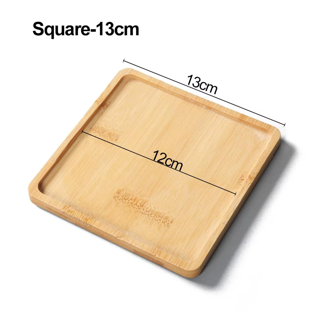 Bamboo Wood Tray Simple round Square Hexagon Rectangle Flowerpot Base Planters Pot Stander Succulents Bonsai Holder Home Decor