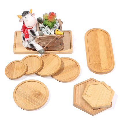 Bamboo Wood Tray Simple round Square Hexagon Rectangle Flowerpot Base Planters Pot Stander Succulents Bonsai Holder Home Decor