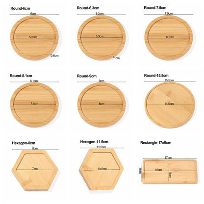 Bamboo Wood Tray Simple round Square Hexagon Rectangle Flowerpot Base Planters Pot Stander Succulents Bonsai Holder Home Decor