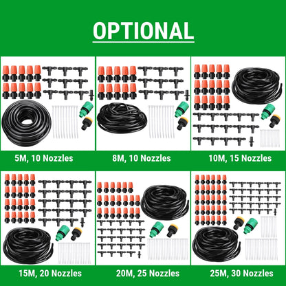 Adjustable Water Misting Cooling Irrigation System Kit Tubing Hose 5M/8M/10M/15M/20M/25M with Mist Nozzle Sprinkler