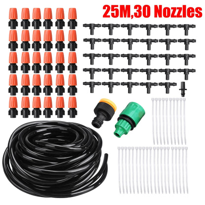 Adjustable Water Misting Cooling Irrigation System Kit Tubing Hose 5M/8M/10M/15M/20M/25M with Mist Nozzle Sprinkler